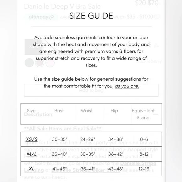 Avocado Danielle full set Deep V Bra & Stripe Legging Set - Huckleberry XS/S - Picture 4 of 10